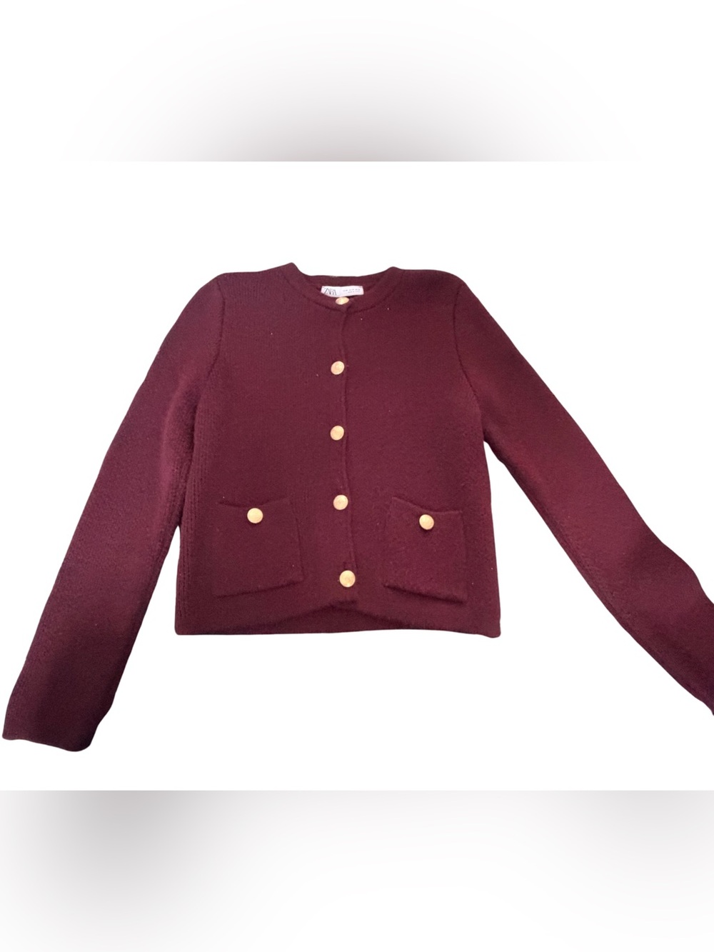 Zara Burgundy Gold Button Knit Cardigan – Medium